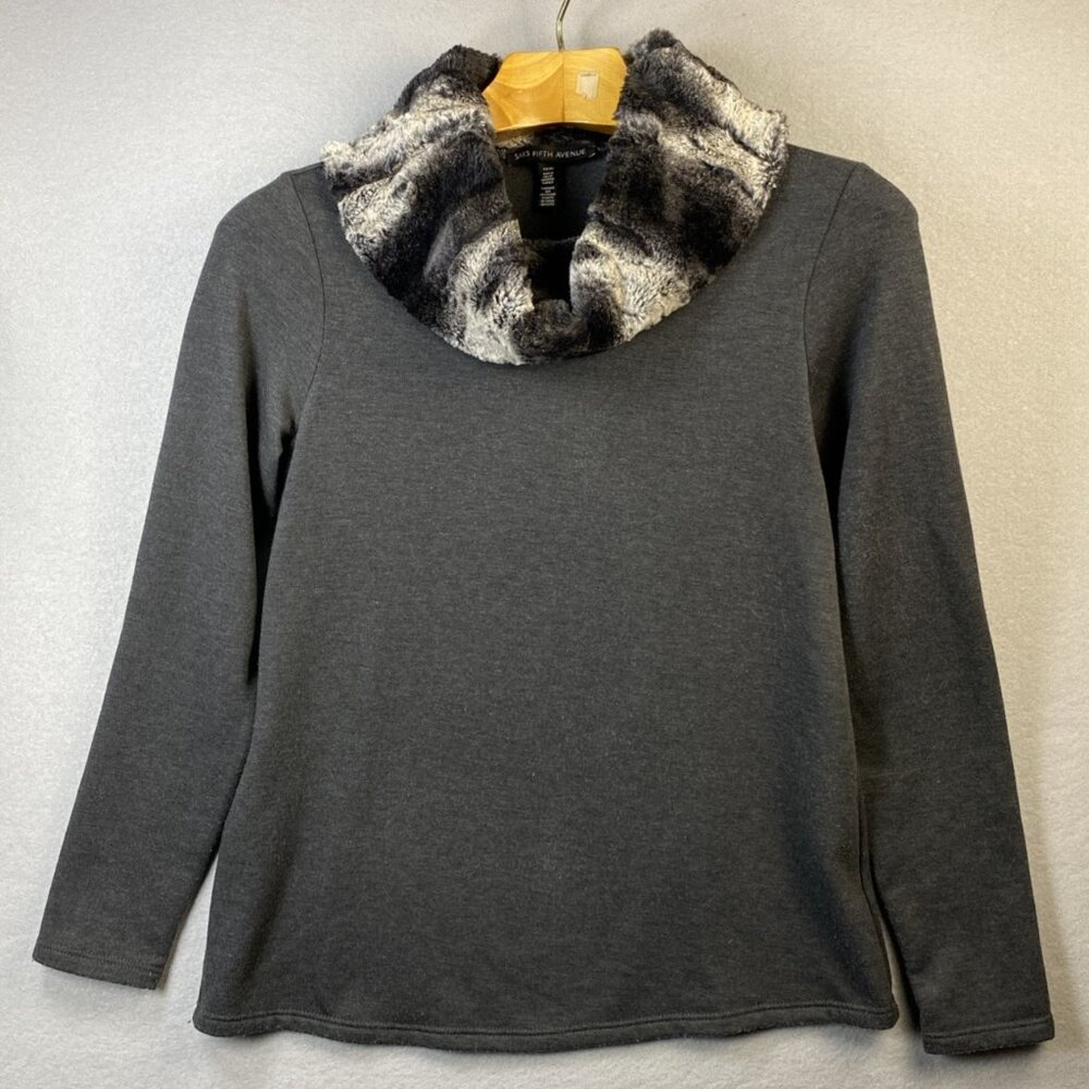 Saks Fifth Avenue Faux Fur Cowl Neck Sweater Womens XS Oversized Luxury Pullover